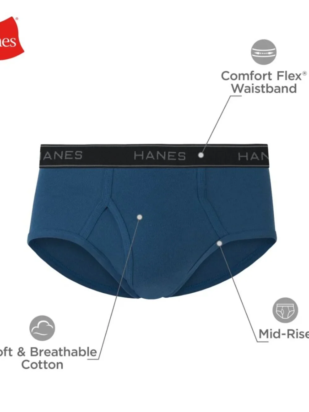 Hanes Comfort Flex Briefs Underwear Mid-Rise 6-Pack Multi-color Men's Size Large